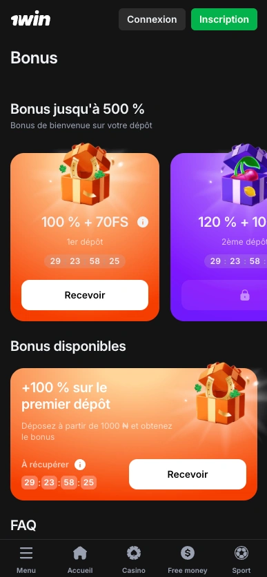 Bonus de bienvenue sport application 1win